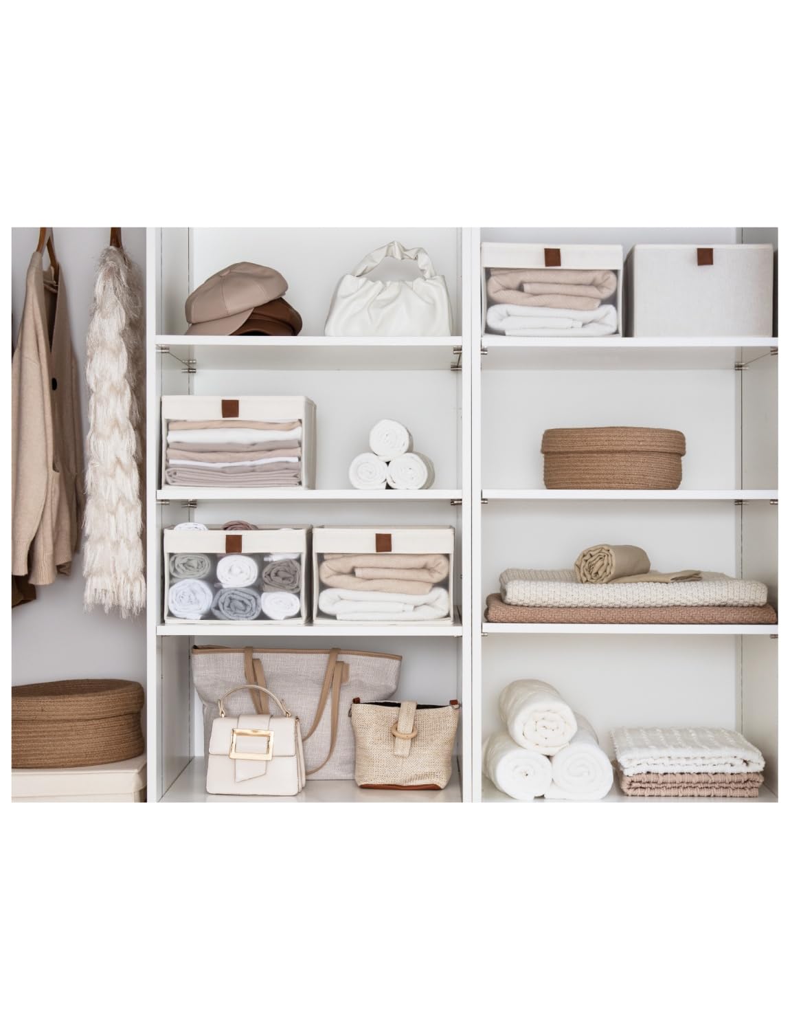 StorageWorks Storage Boxes, Fabric Storage Boxes for Shelves, Cube Storage Baskets with Clear Window, Clothes Storage Boxes with Handles