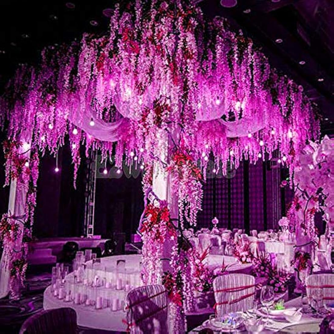 Veryhome 12PCS/Lot 3.6feet/piece Artificial Flowers Fake Wisteria Vine Silk Flower for Wedding Decorations Home Garden Party Decor (Purple Fuchsia)