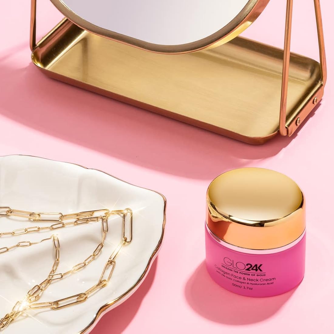 GLO24K Collagen Face & Neck Cream with 24k Gold, Collagen & Hyaluronic Acid. Boost your Skin’s Collagen Levels for a Radiant, Glowing Skin.