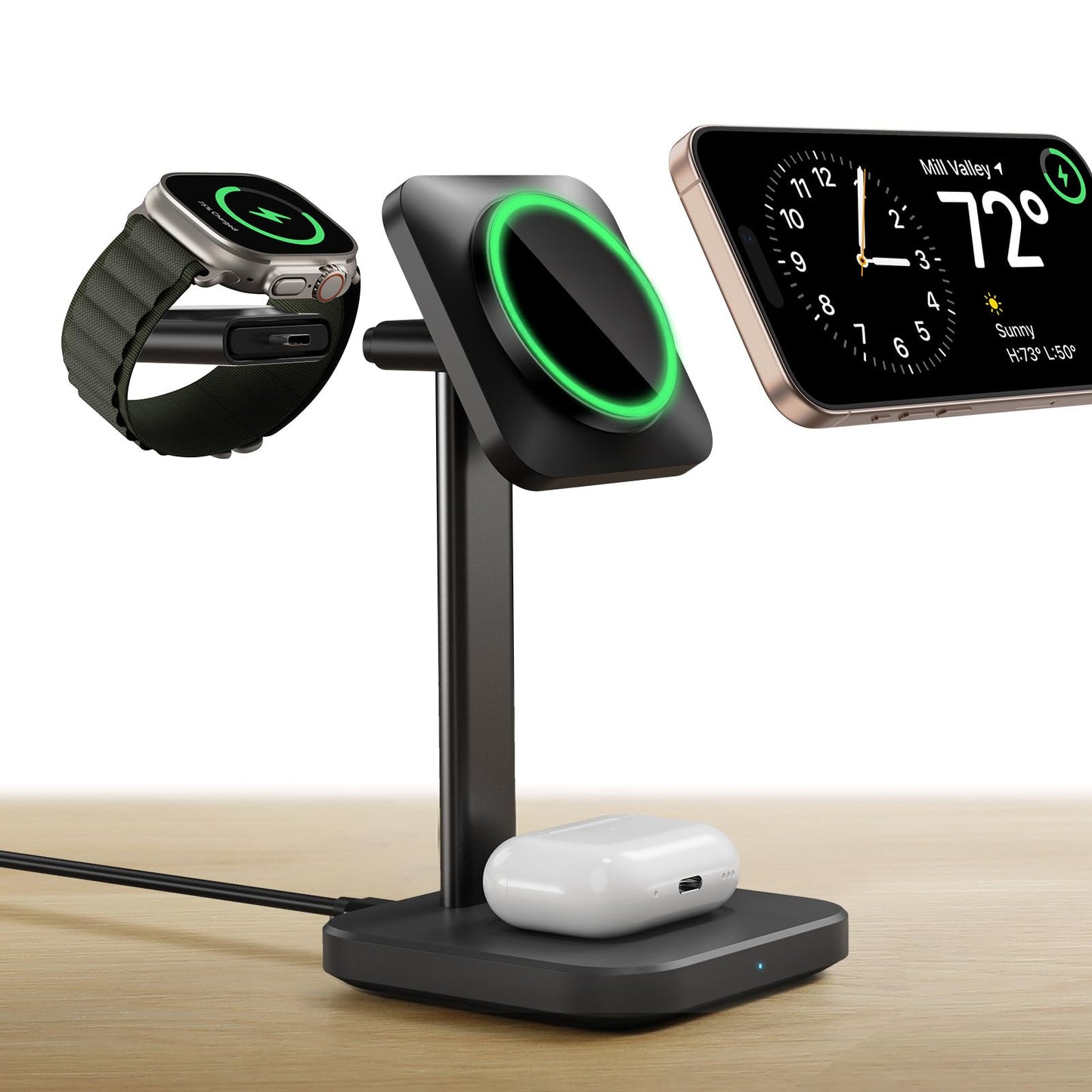 ESR for 3-in-1 Wireless Charging Station, [Certified] Apple Watch Charger & 15W MagSafe Charger Stand for iPhone, Wireless Charger for iPhone