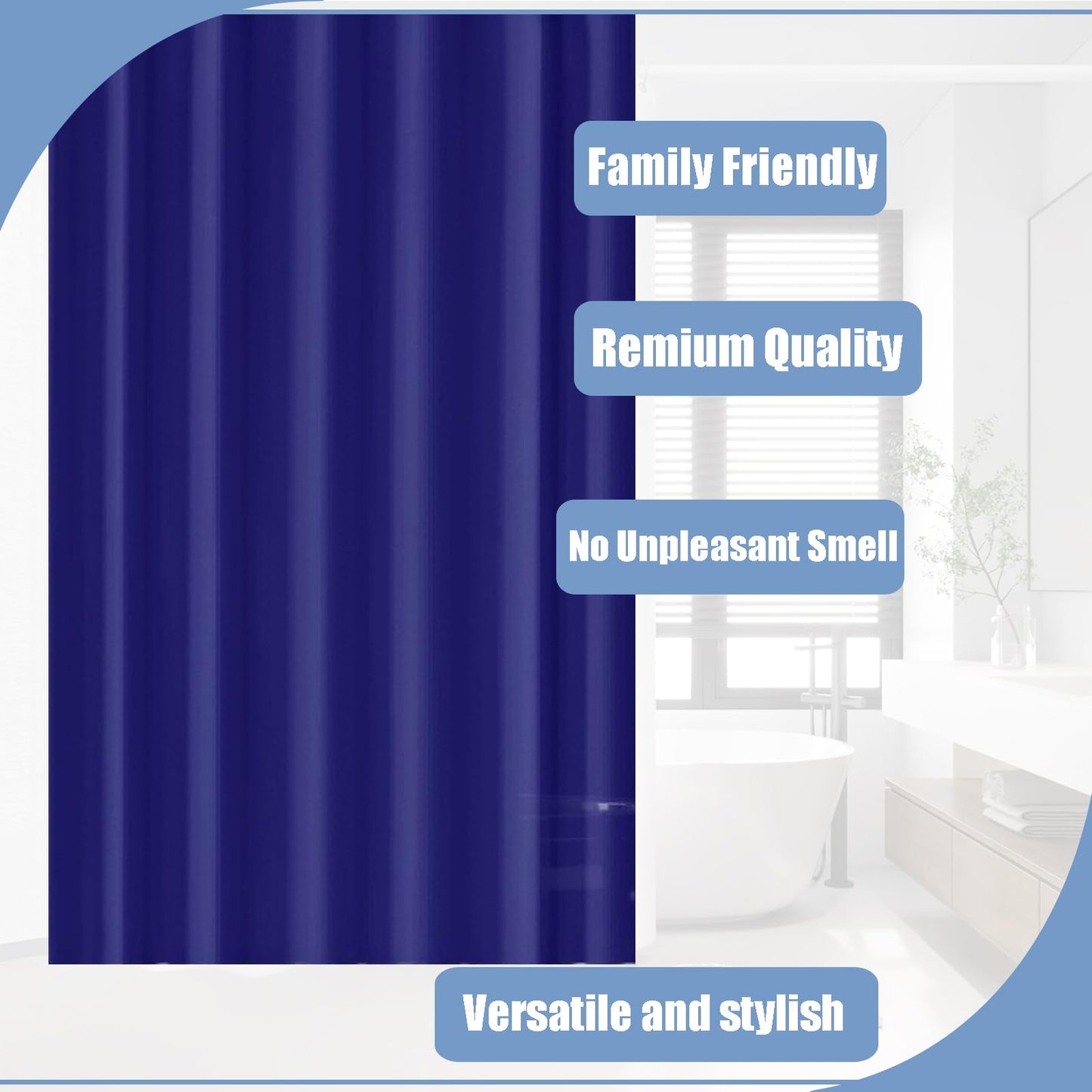 COSORO PEVA Shower Curtain 180x180cm,Heavy Duty Plastic Beige Weighted Shower Curtains Mould Proof Resistant Waterproof Bath Curtains with 12 Hooks