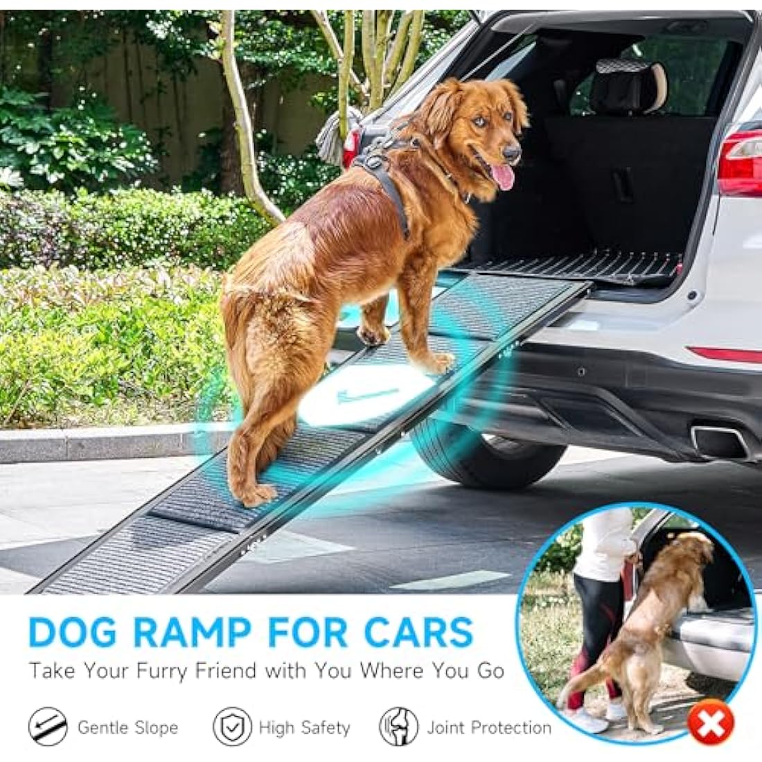CO-Z Dog Ramp for Car, 170 cm Folding Pet Ramp for Large Dogs up to 90 kg with Non-Slip Rug Surface, Portable Dog Pet Stairs for Car SUV Truck Bed Sofa, Indoor and Outdoor Use