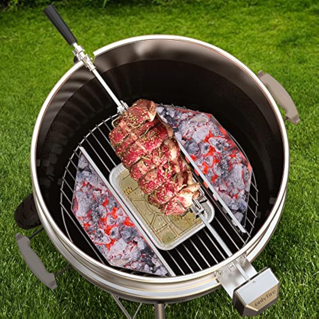 onlyfire BRK-6110 Upgrade Stainless Steel Rotisserie Ring Kit Fits Weber 22-inch Kettle Charcoal Grills,With 2-Pack Charcoal Baskets and 10-Pack Drip Pans,Fits Most Others 57 CM Kettle Grill