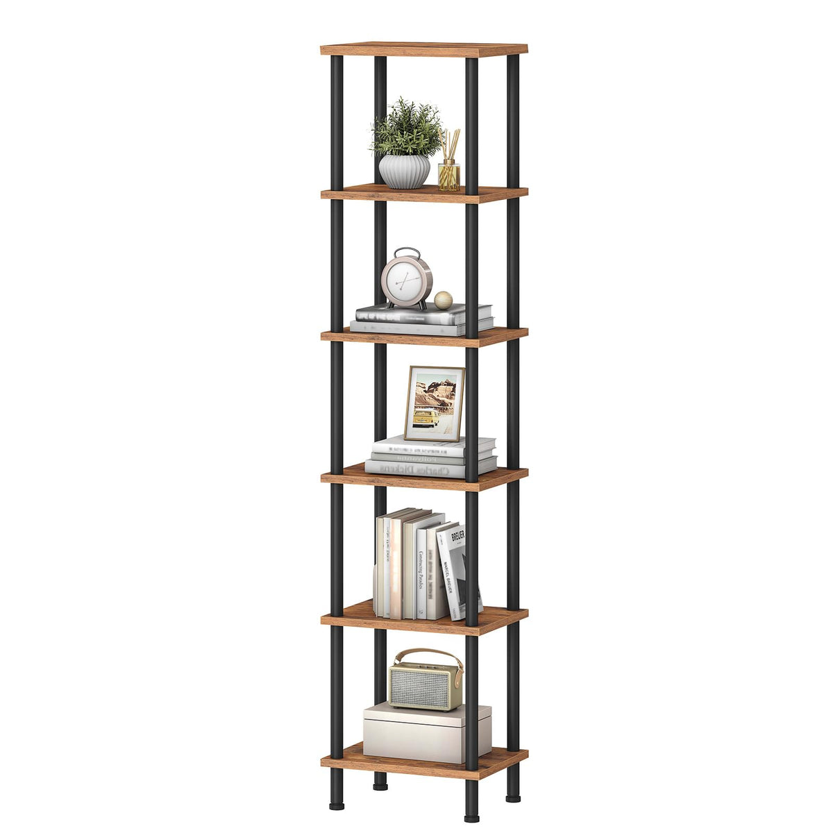 HOOBRO 6-Tier Bookshelf, Tall Bookcase, Shelving Unit, Twist-Lock Assembly, Large Capacity, Wooden Storage Display Shelf for Living Room, Home Office