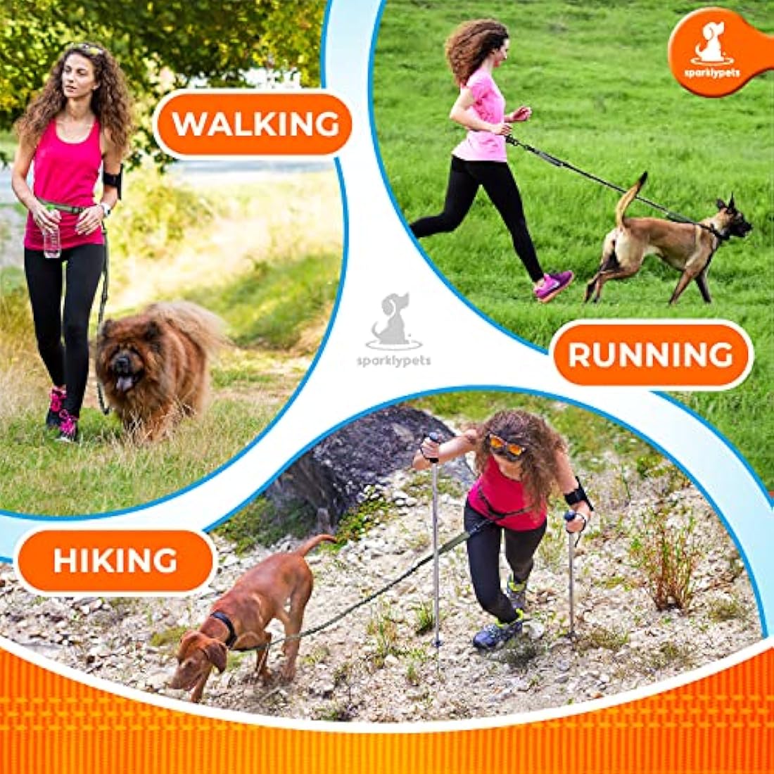SparklyPets Hands-Free Dog Lead for Medium and Large Dogs – Professional Harness with Reflective Stitches for Training, Walking, Jogging and Running Your Pet (Green Range, For 1 Dog)