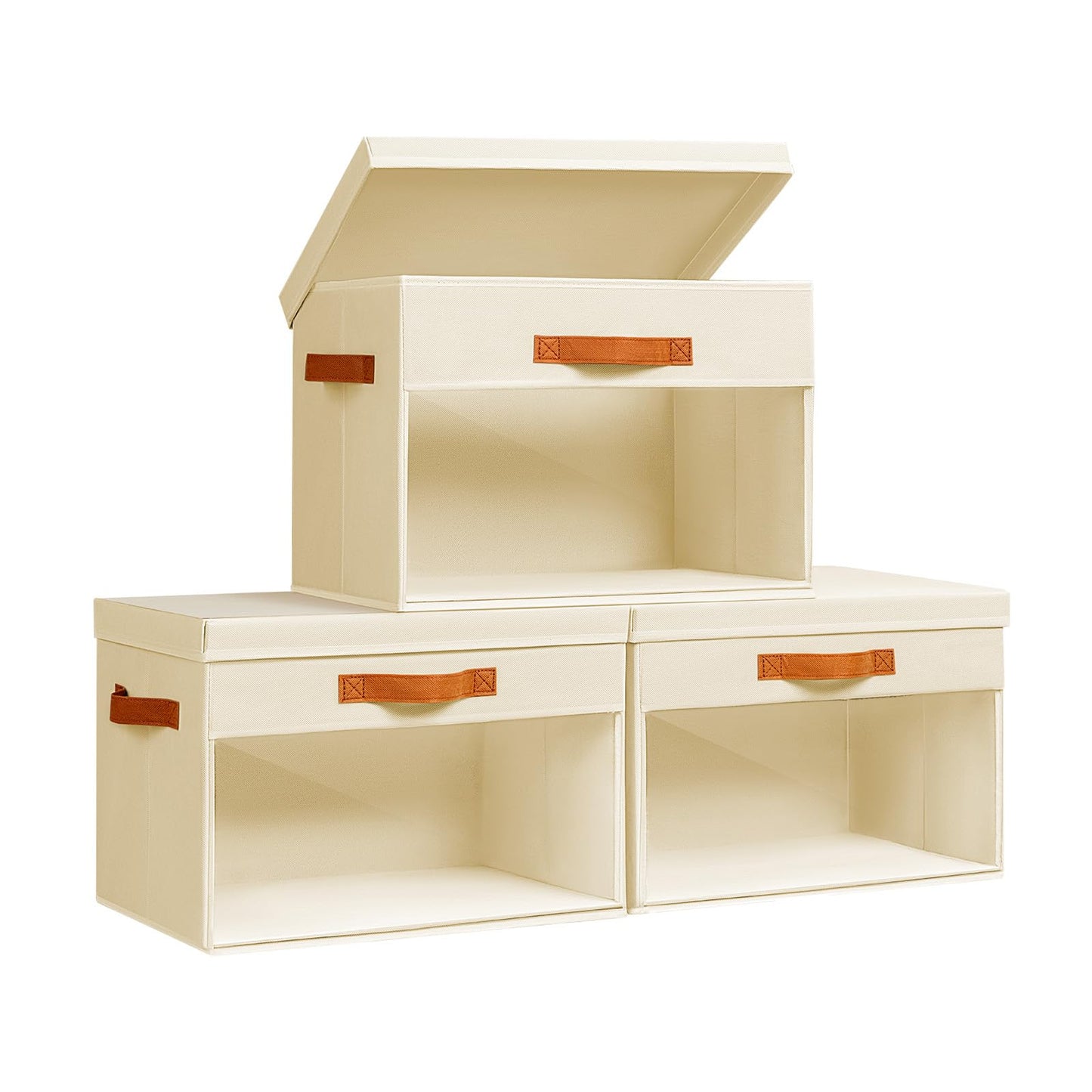 Homsorout 3 Pack Fabric Storage Boxes with Lids & Clear Windows Beige 22L