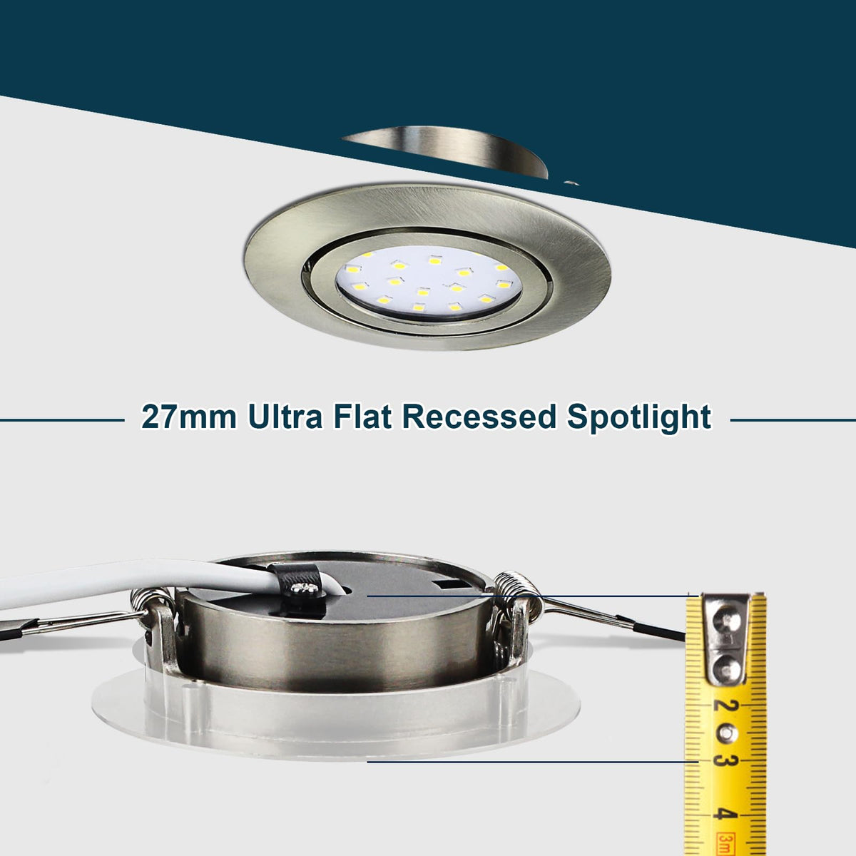 HiBay 8X Led Spot Lights for Ceiling 5w, 230V Ultra Slim Recessed Spot Lights Cool WhiteHole Size 72-80 mm, 40 Tilt Chrome Round Led Downlights for