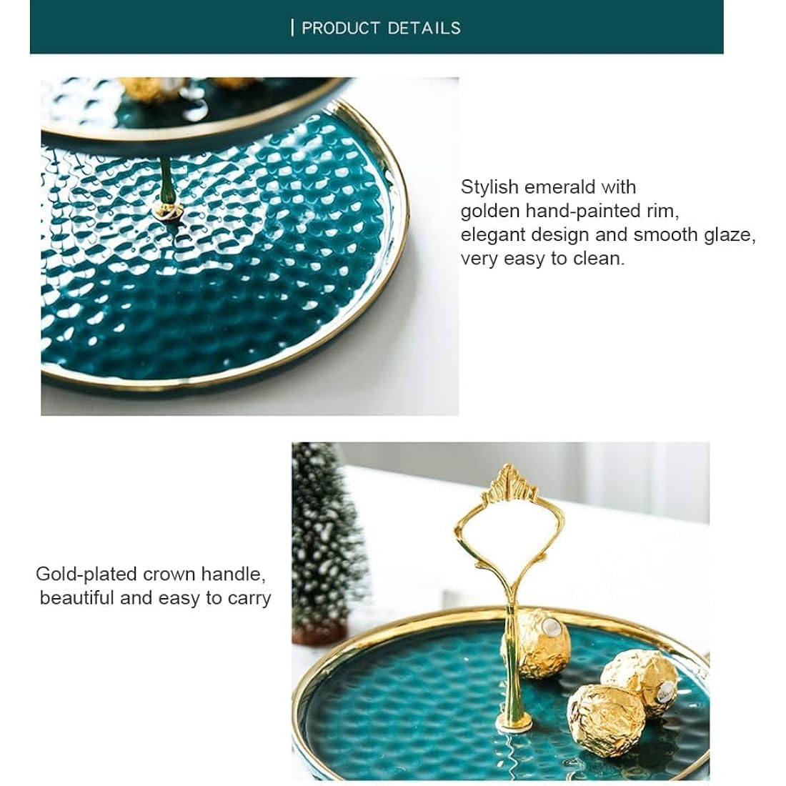 MEETOZ 2 Set of Round Porcelain Tiered Cupcake Stand, Dessert Plates Stand Tiered Serving Trays with Gold Rod, 3 Tiers and 2 Tiers Cake Stand Party Serving Trays Fruit Pastry Holders(Green)