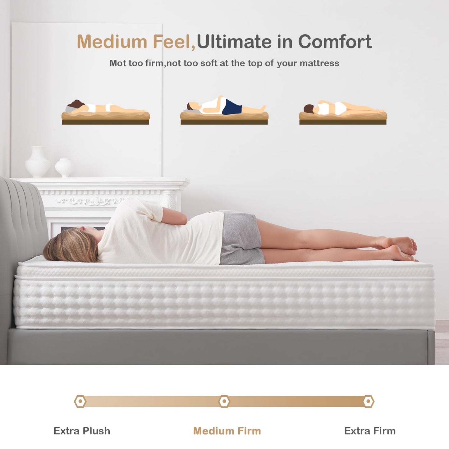 Hiepunos King Size Mattress,10.2 INCH Hybrid Memory Foam and Individually Pocket Spring,5FT King Mattress Medium Firm,Ergonomic Pressure