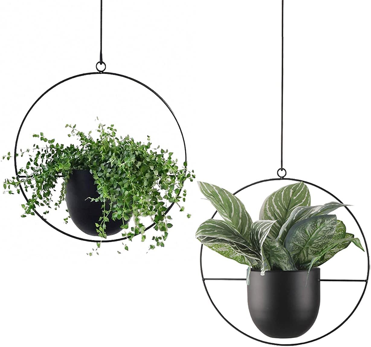 Funtabee 2-Pack Mid-century Modern Hanging Planter, Black Metal Wall Hanging Planter Indoor, Hanging Flower/Plant Pots, Metal Hanging Baskets/Plant