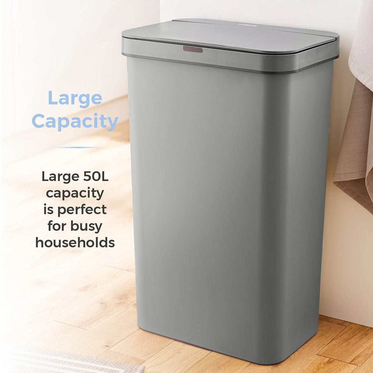 Tower T838005G Sensor Bin with Retainer Ring, Battery-Operated, 50L, Grey