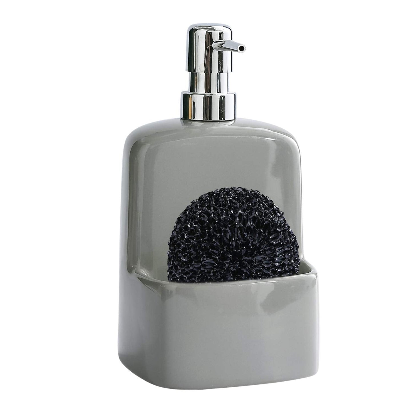 BosilunLife Dish Soap Dispenser - Black Ceramic Kitchen Soap Dispenser with Sponge Holder Matte Ceramic Soap Daddy Dispenser 20oz for Kitchen Soap