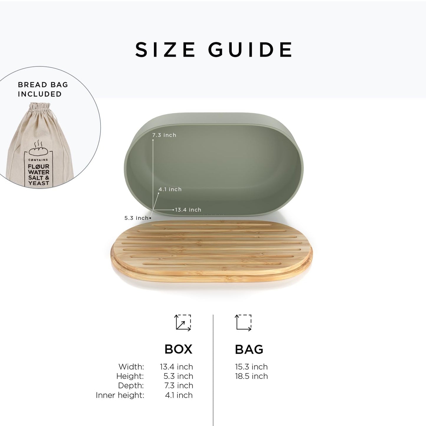 LARS NYSM Bread Box I Metal bread box with linen bag for long lasting freshness I Baked goods Bin with bamboo lid usable as cutting board I