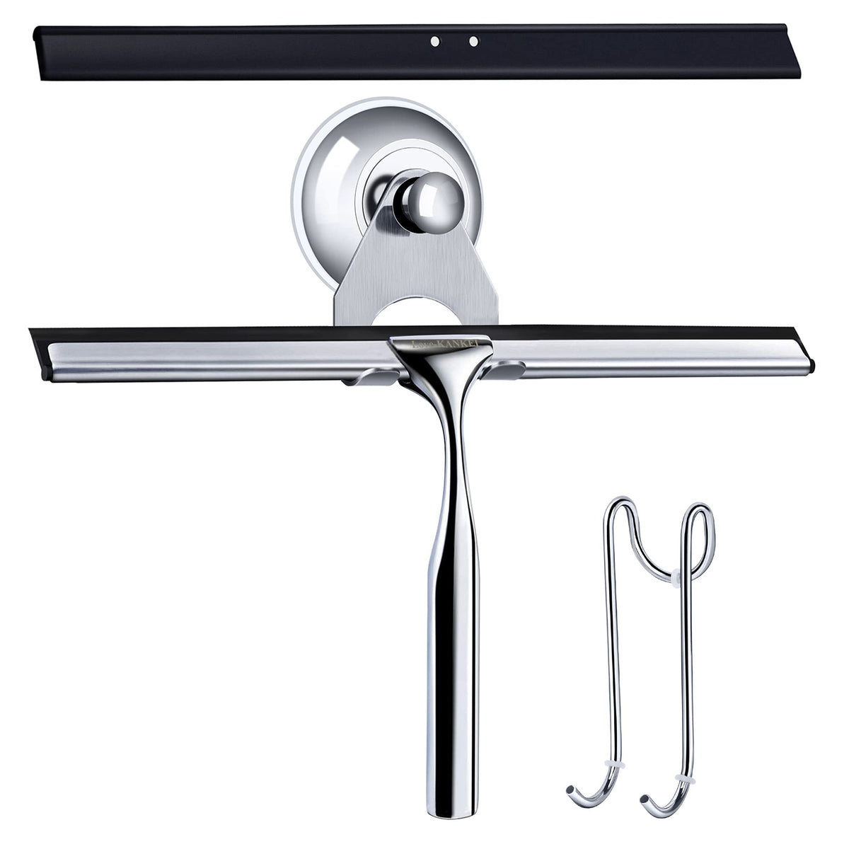 Love-KANKEI Shower Squeegee Stainless Steel Shower Scraper No Drill Shower Wiper with Suction Cup and Replacement Rubber Blade for Mirror, Window, and