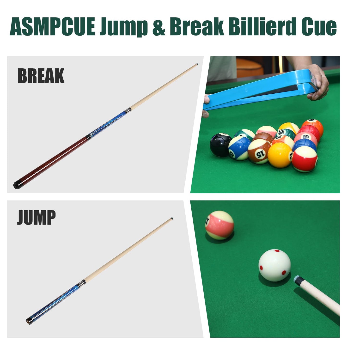 ASMPCUE Pool Cue, Heavy Hitter Jump Break Billiard Cue 20/23~25oz for Explosive Breaks and Effortless Jumps, 3in1, 14mm Bakelite Tip Canadian Maple
