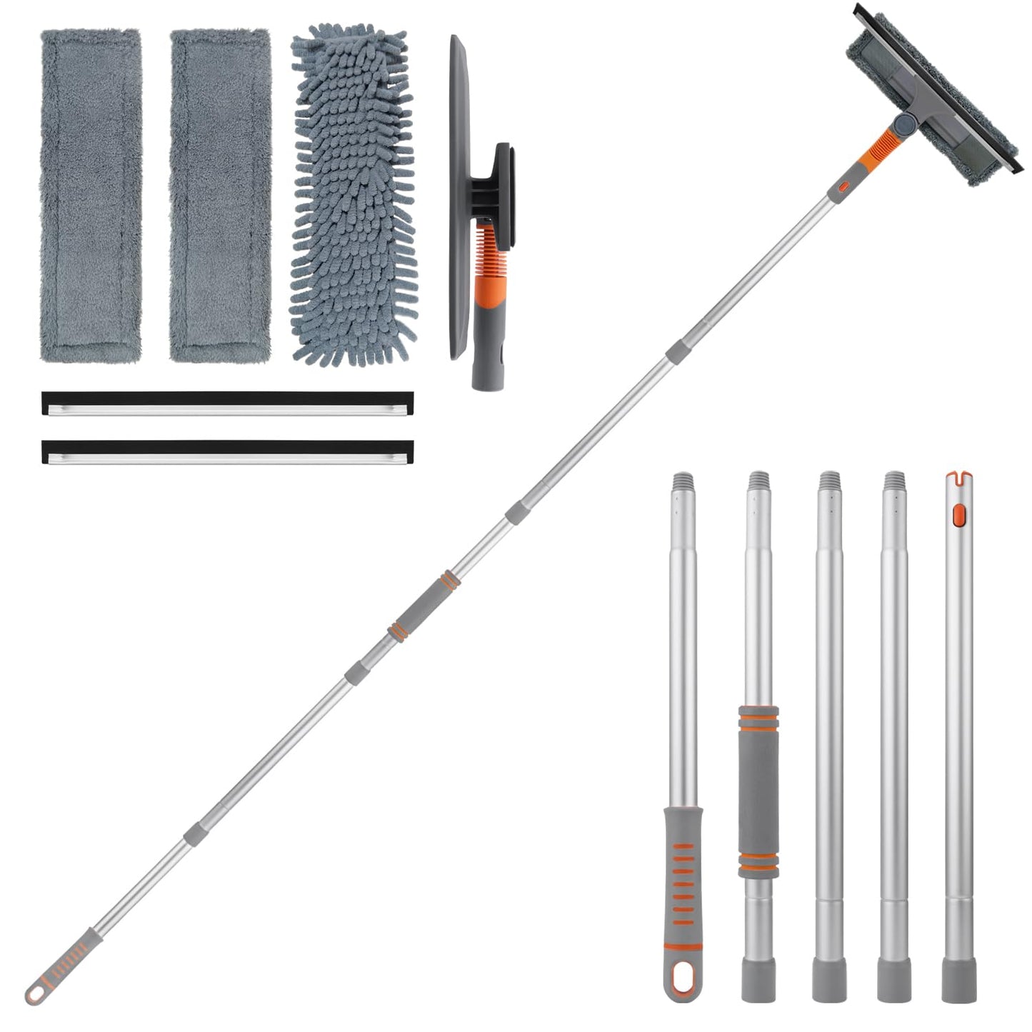 Wiseten Window Squeegee Cleaner, 78" Professional Window Wiper Cleaning Equipment Kit with Telescopic Handle and Rotatable Head, Glass Cleaning Tools