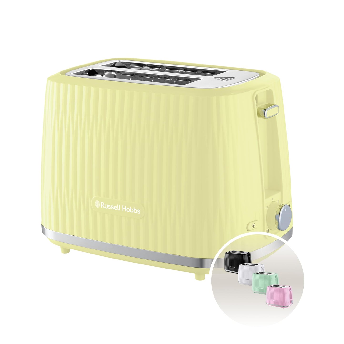 Russell Hobbs Eden 2 Slice Toaster (6 Browning Settings, High Lift Feature, Frozen, reheat, Cancel Functions, Removable Crumb Tray, 800W, Lemon) 27373