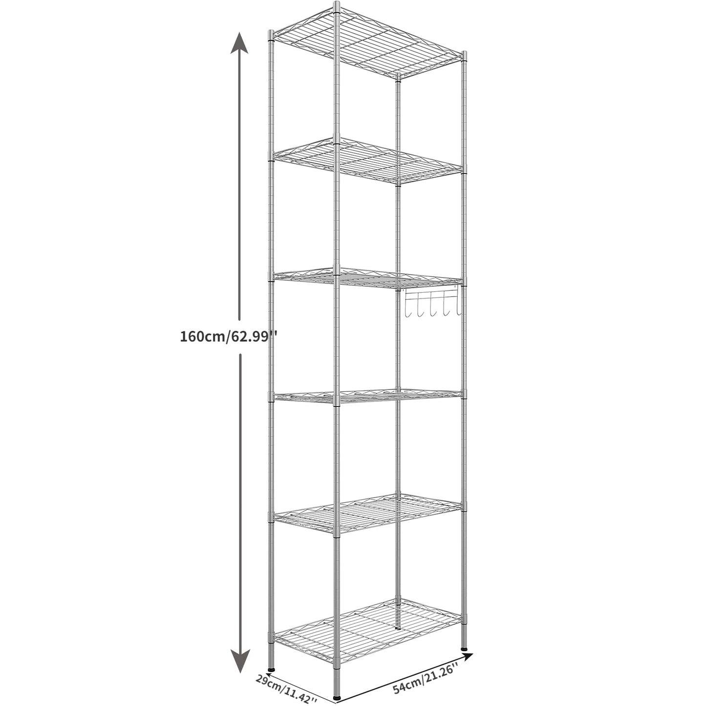 6-Tier Wire Shelving Unit, Free Standing Shelf, Storage Shelves, Heavy Duty Metal Organizer Rack for Garage, Kitchen, Living Room, Bathroom, 21.26L x