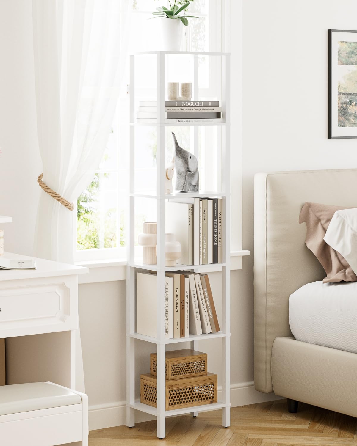 Apetaccat Book Shelf, 6 Tier Tall Bookshelf, Narrow Bookcase with Open Shelves, 38x 27 x 167CM, Book Shelves for Living Room, Office, Study, White