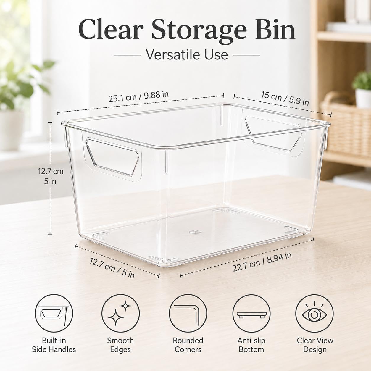 Sydroya 6 Pack Clear Plastic Storage Bins, Clear Storage Boxes with Handle, Kitchen Storage Organiser for Refrigerator, Fridge, Cupboard, Cabinet