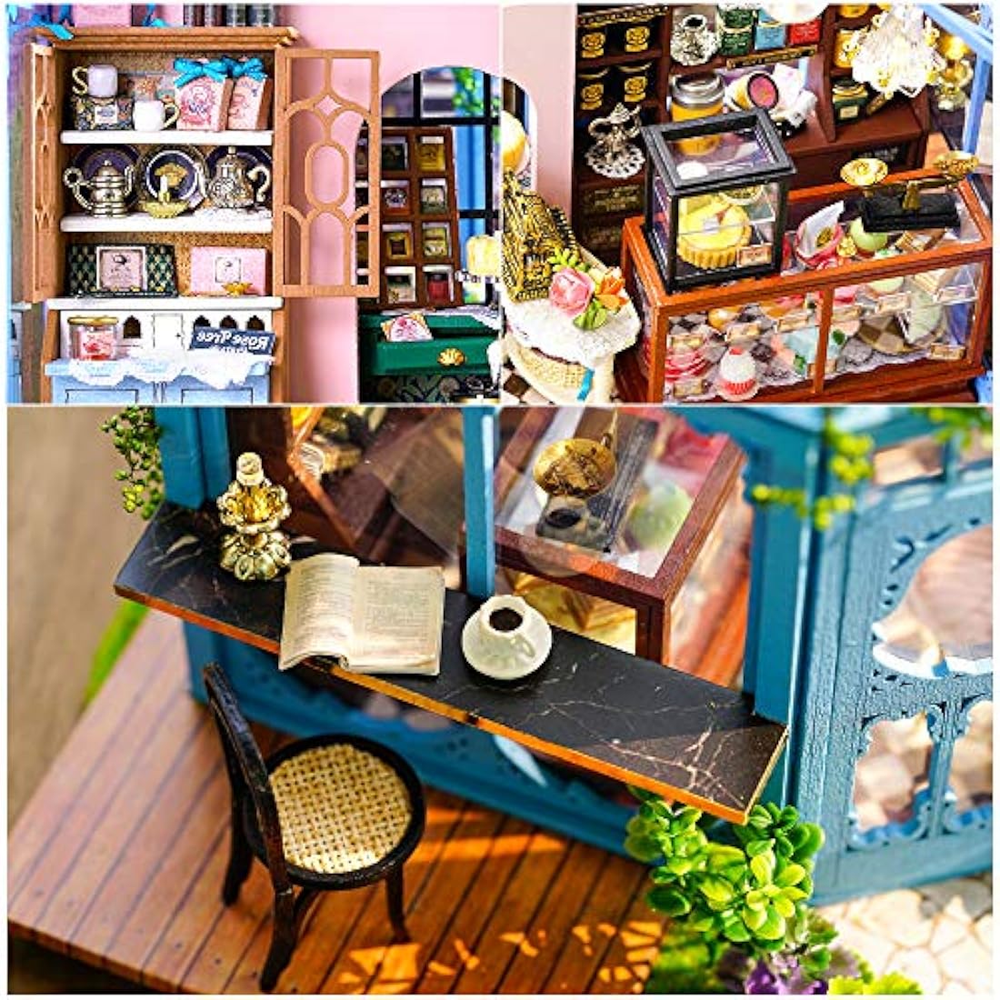 CUTEBEE Dollhouse Miniature with Furniture, DIY Wooden DollHouse Kit, 1:24 Scale Creative Room for Valentine's Day Gift Idea-Rose Garden Tea House