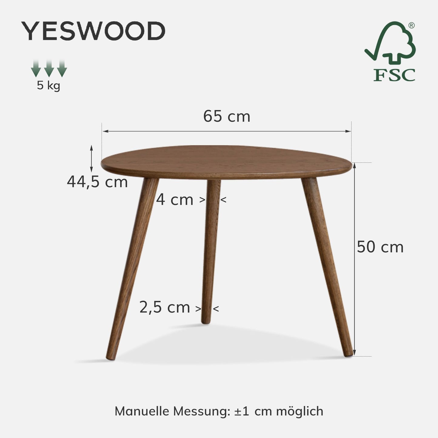 YESWOOD Solid Wood Side Table, Oak Coffee Tables, Oval Side Table with Natural Wooden Legs, Pebble Shape for Living Room and Balcony