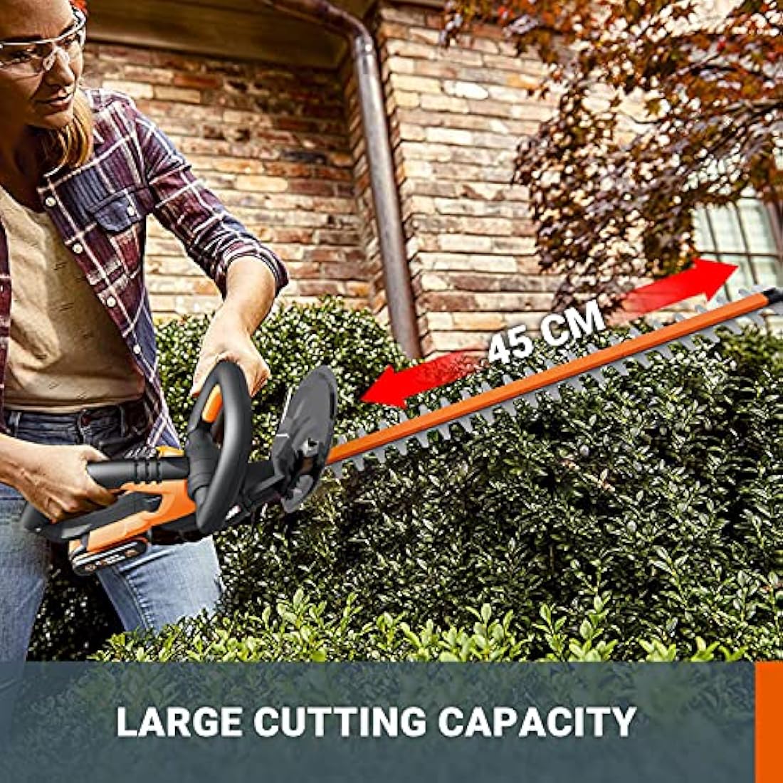 WORX WG261E.9 20V Cordless Hedge Trimmer, 45cm Dual-Action Blades, Tool Only – Battery and Charger Not Included