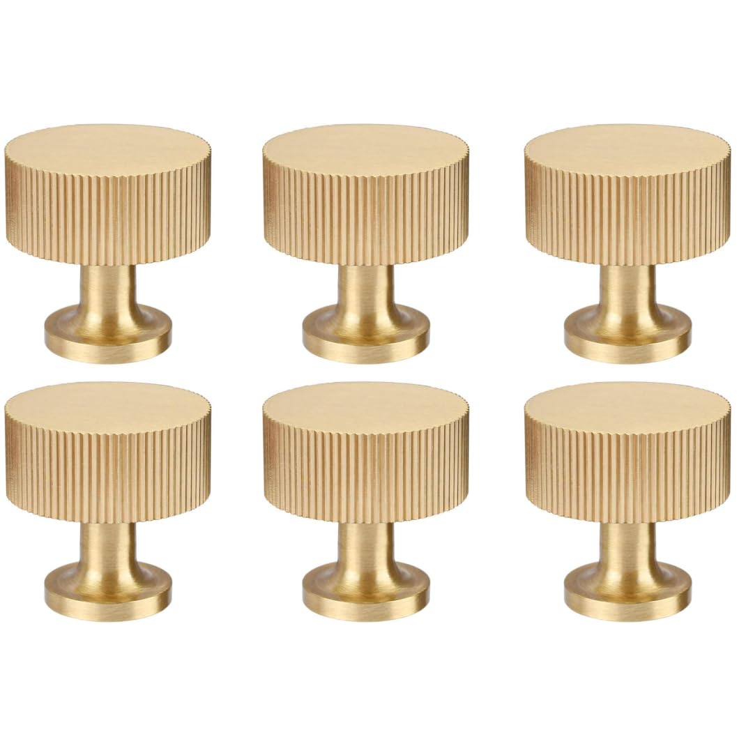 RZDEAL 6pcs Solid Brass Cabinet Knobs Pulls Cabinet Drawer Dresser Gold Knobs Modern Handles (1"x1"/25mmx25mm),Brushed Brass Finish
