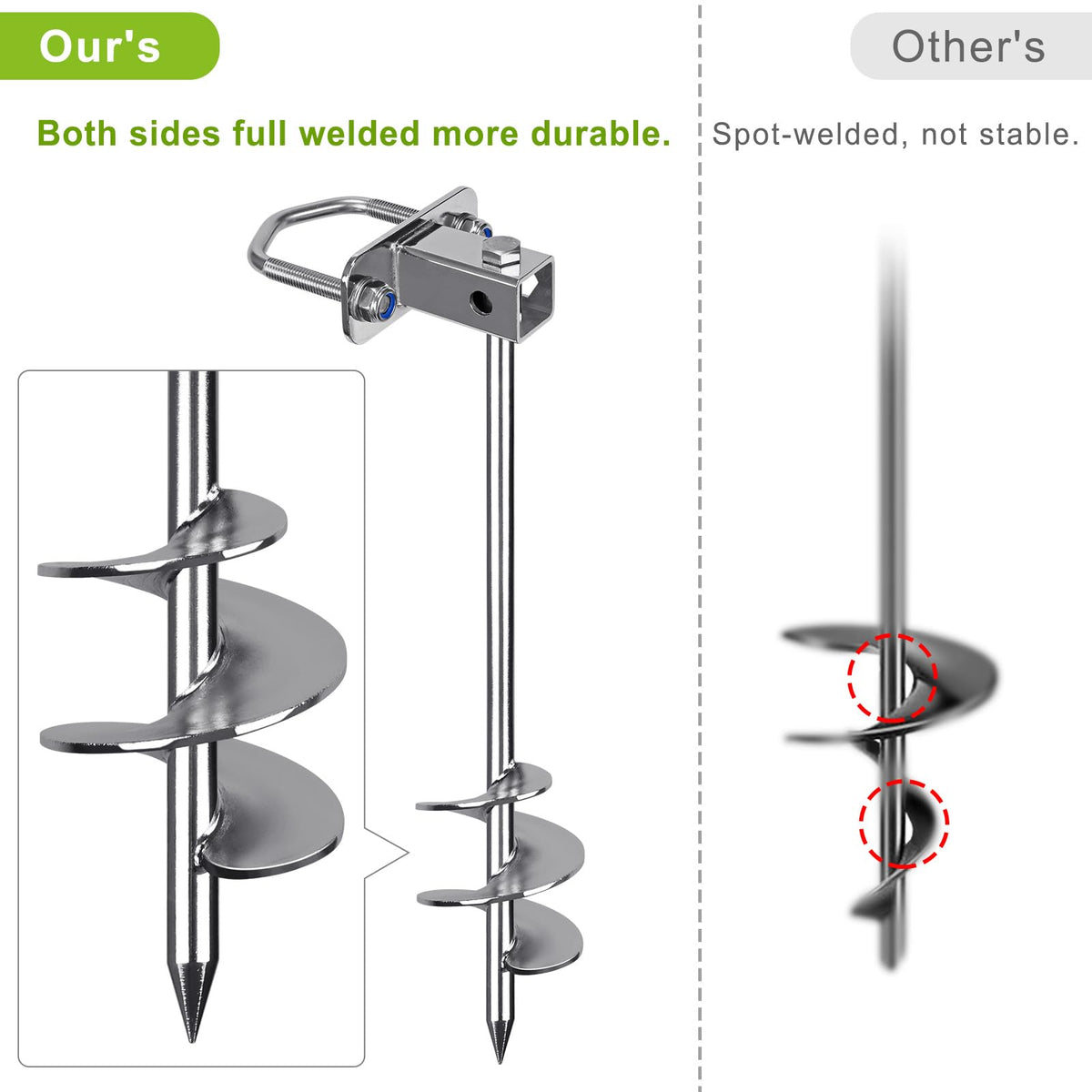 Insaga Tent Peg, 74cm Heavy Duty Ground Anchor Large Metal Sand Earth Stake Spiral Blade Screw in Trampolines Spike for Swing