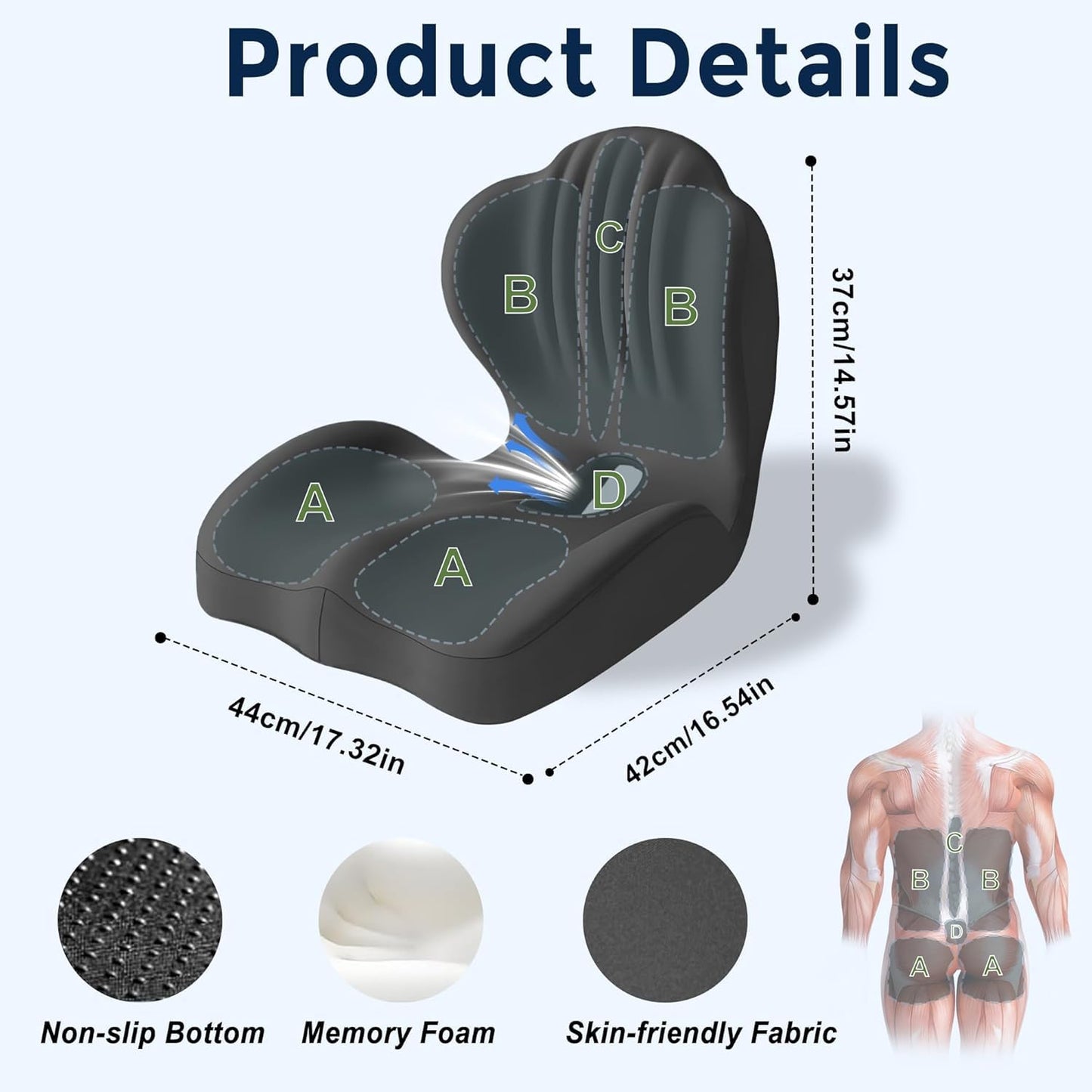 YUGEVRA 2-in-1 Ergonomic Seat Cushion with Lumbar Support, L-Shaped Memory Foam Office Chair Cushion with Coccyx Cut-Out