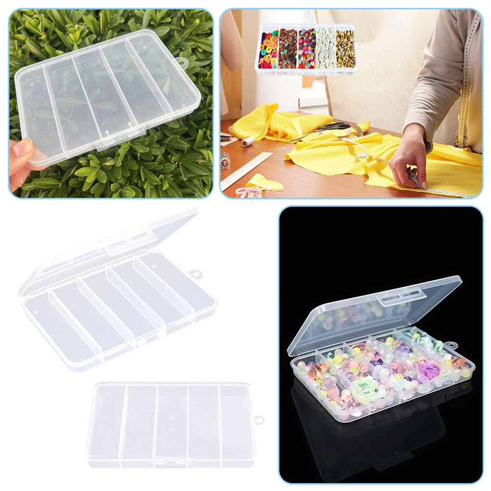 WYAN 8 Pcs Five grids Storage Box, Small Bead Organizers and Storage, Storage Organizers Box, Rectangle Bead Holder