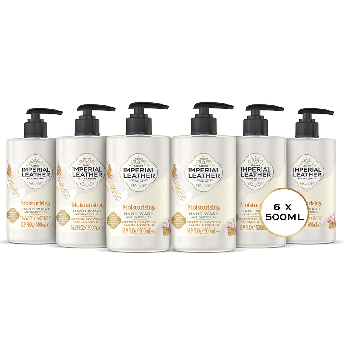 Imperial Leather Moisturising Hand Wash, Cotton Flower & Vanilla Orchid, Antibacterial, Signature Oil Blend, Gentle Skin Care, Bulk Buy Pack of 6 x