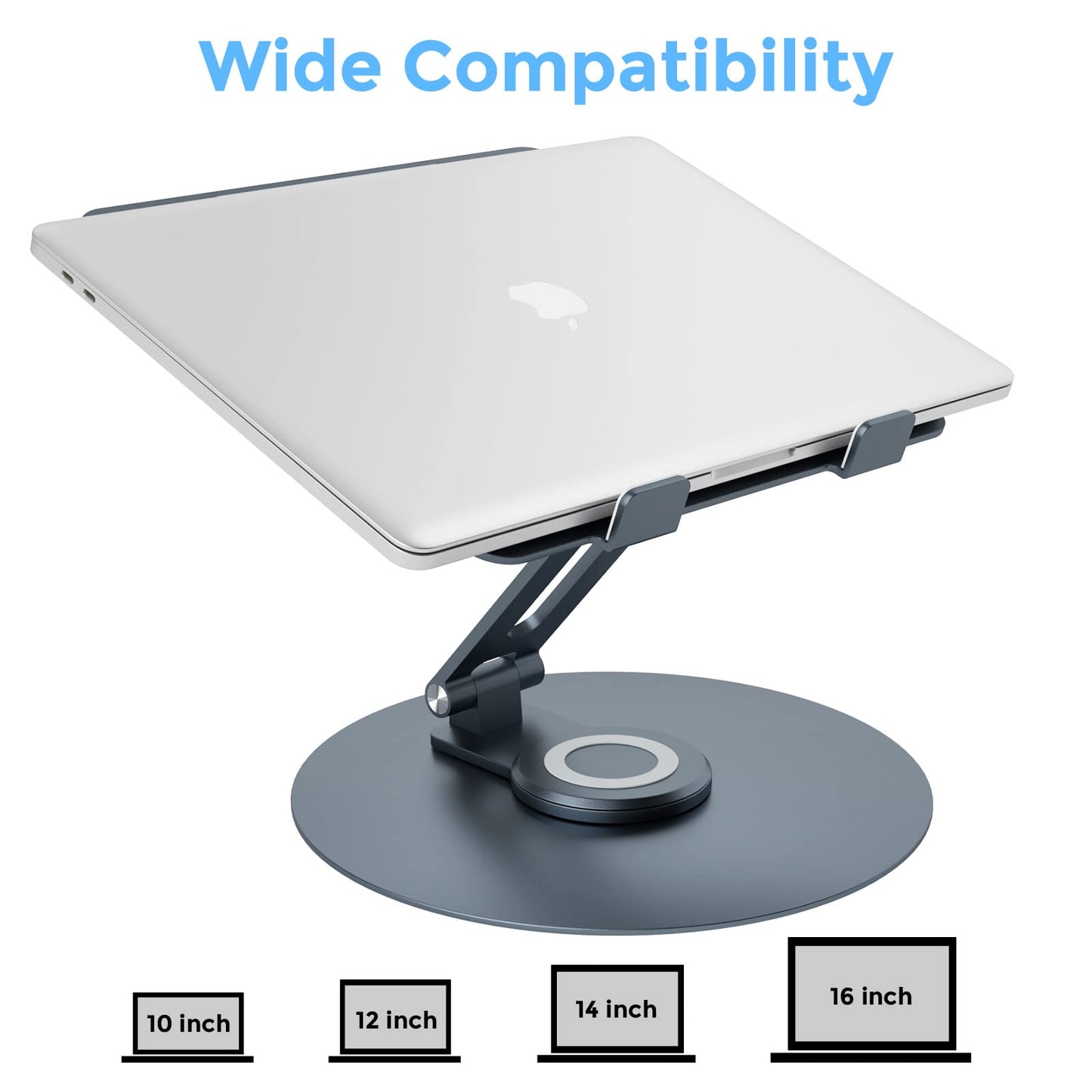 Swivel Laptop Stand for Desk, Adjustable Height Aluminum Computer Stand with 360 Rotating Base, Foldable Ergonomic Riser
