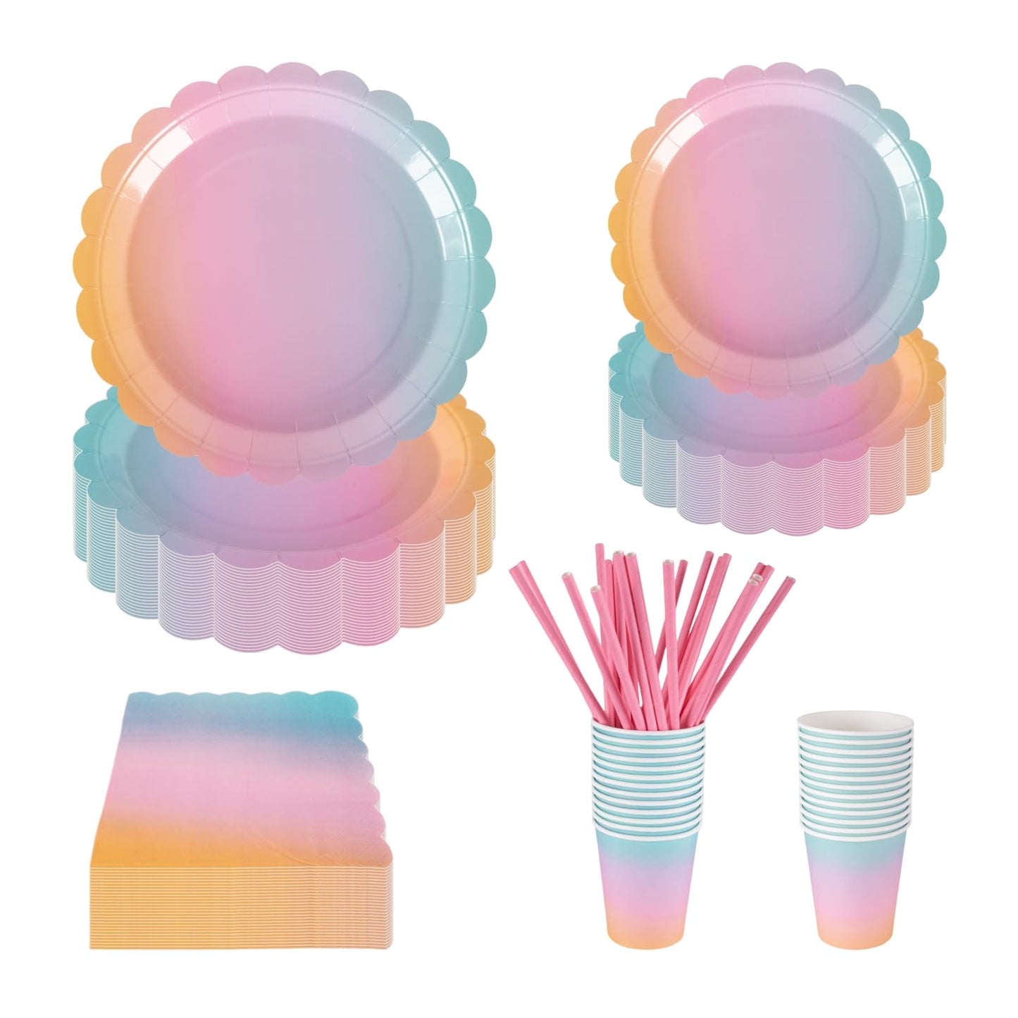 Rainbow Party Tableware Set, 125PCS Disposable Party Dinnerware Supplies, Paper Plates Napkins Cups Set for 25 Guests, Unicorn Party Supplies for