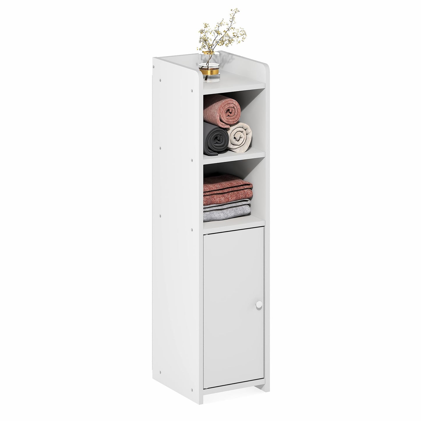 Furinno FULDA Bathroom Storage Cabinet, 5-Tier Bathroom Cabinet, Narrow Cabinet with Door and Adjustable Shelves, 80cm H, for Small Spaces, Bathroom