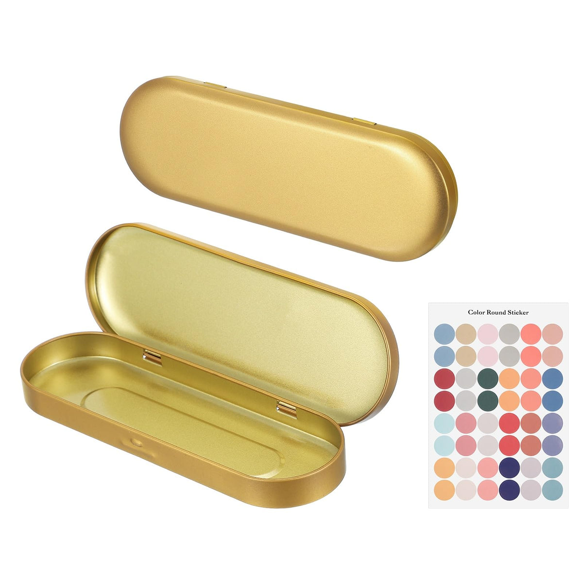 sourcing map 2Pcs Metal Tin Box Container, 6.9x2.4x0.7 Oval Empty Hinged Lid Box with Self Adhesive Colored Sticker