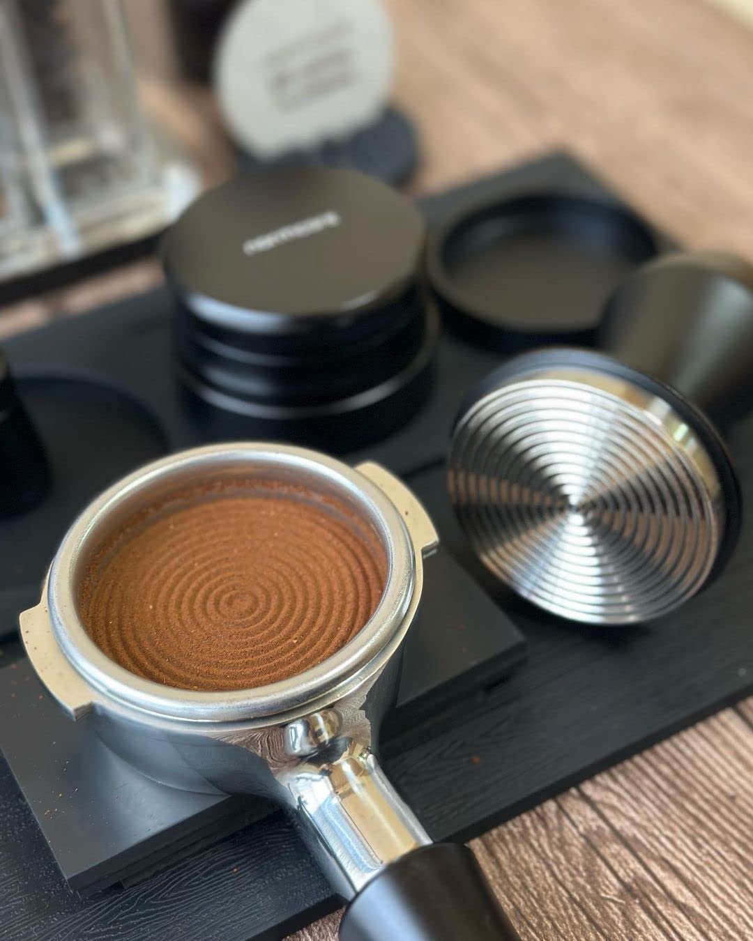 Normcore 58.5mm Espresso Coffee Tamper V4 - Spring Loaded Tamper with Stainless Steel Ripple Base - 15lb / 25lb / 30lbs Replacement Springs - Anodized
