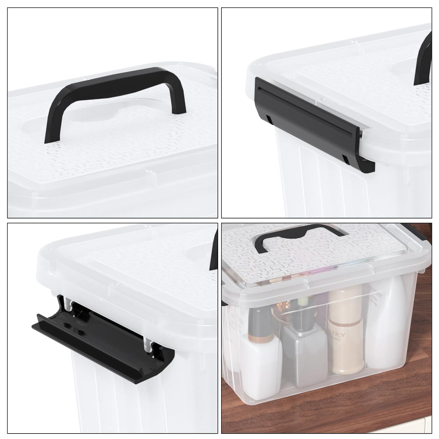 Ordate 6-Pack Clear Plastic Storage Bins with Lids, Plastic Storage Latch Box, 6 L