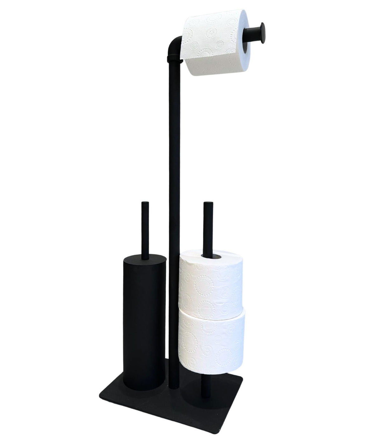 Libaro Toilet Brush Set Palermo ? Free-Standing Toilet Roll Holder with Closed Toilet Brush ? Metal Toilet Brush and Toilet Paper Holder in Black ?