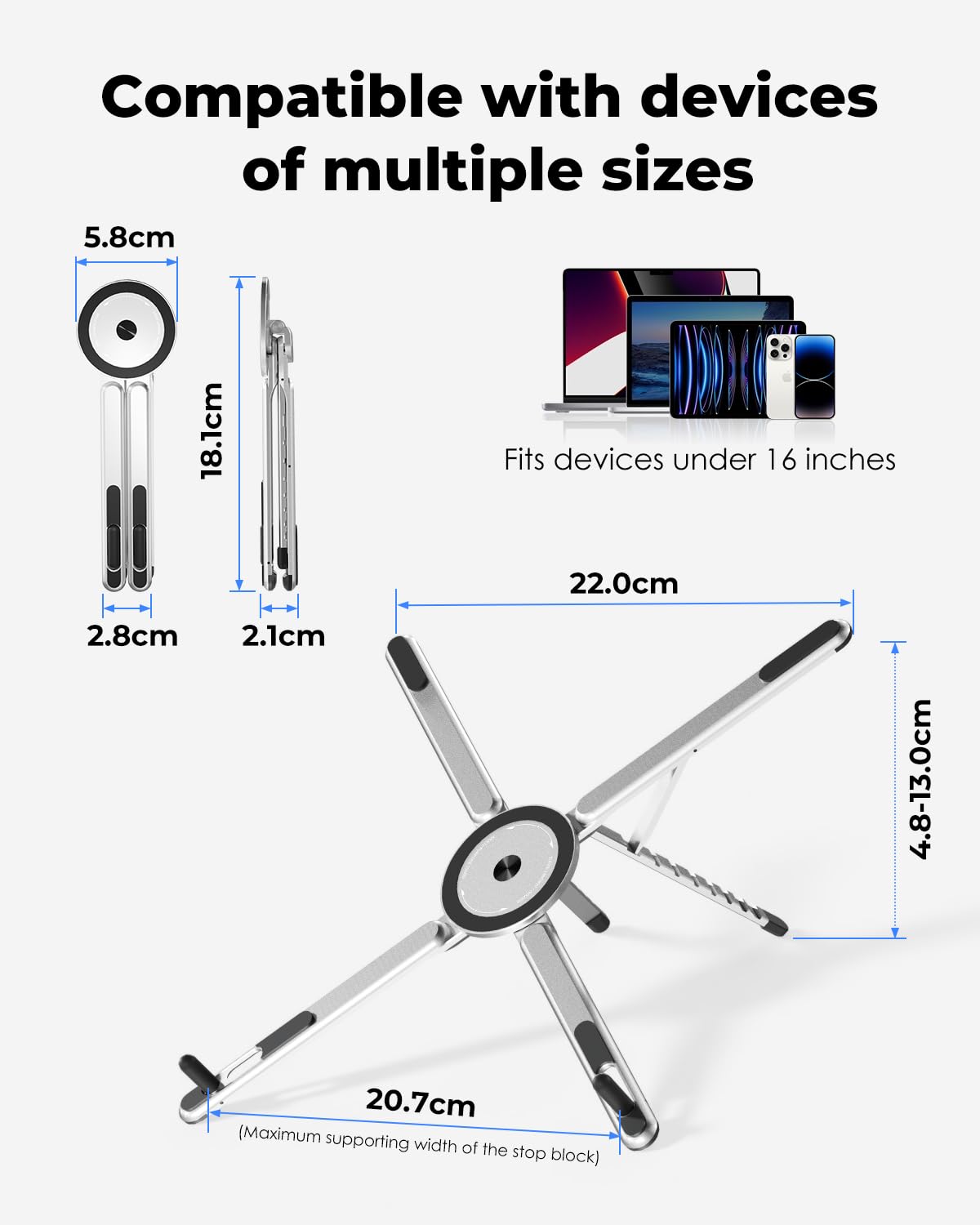 Viozon Portable Laptop Stand for Desk, Foldable Adjustable Computer Riser with Magnetic Phone Holder