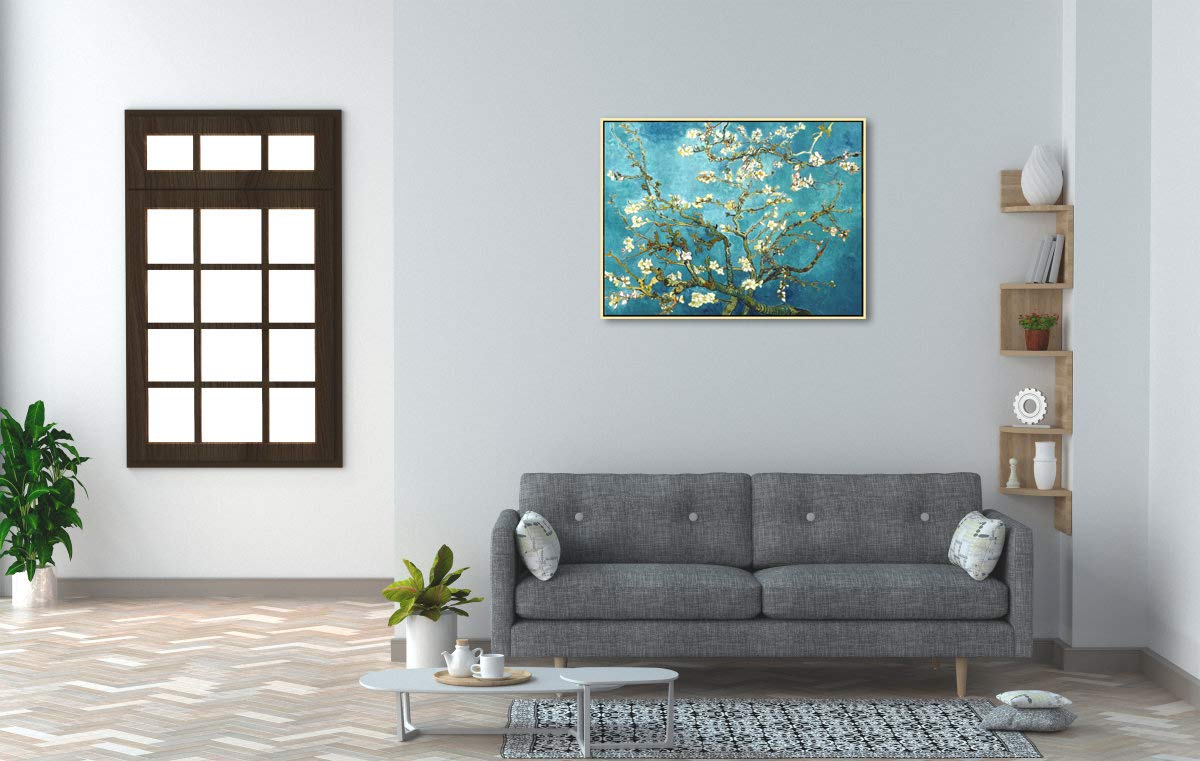Wieco Art Gold Framed Giclee Canvas Prints of Almond Blossom by Vincent Van Gogh Paintings Reproduction Wall Art Pictures for Home Decorations