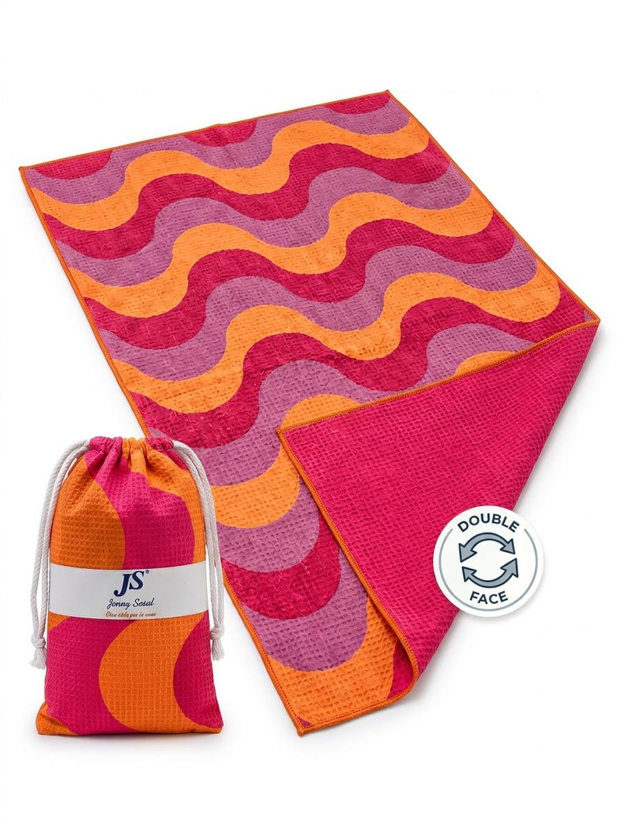 Jenny Sesal Elegant Wave Beach Towel - Maxi Size, Super Absorbent and Compact, Ideal for Beach, Pool and Gym (Orange)