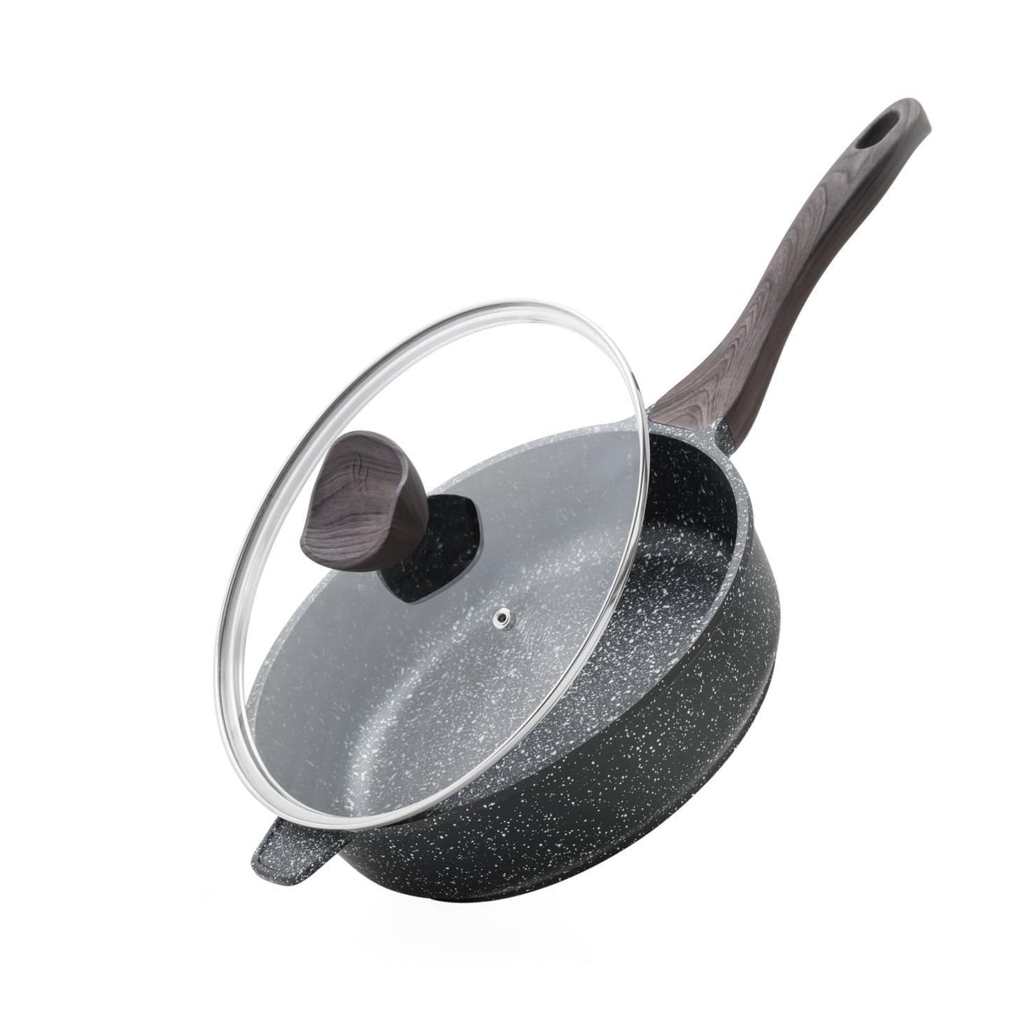 Kordisen Nonstick Deep Frying Pan, 26 cm Skillet with Lid, Granite Stone Saute Pan for Cooking, Induction Cookware, Compatible with All Stovetops,