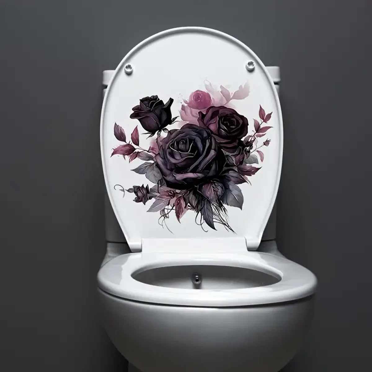 TOLOVIS Dark Rose Toilet Cover Sticker Decals,Flower leaf bird Waterproof Toilet Lid Tank Seat Decals Cistern Self-Adhesive Bathroom Wall Sticker