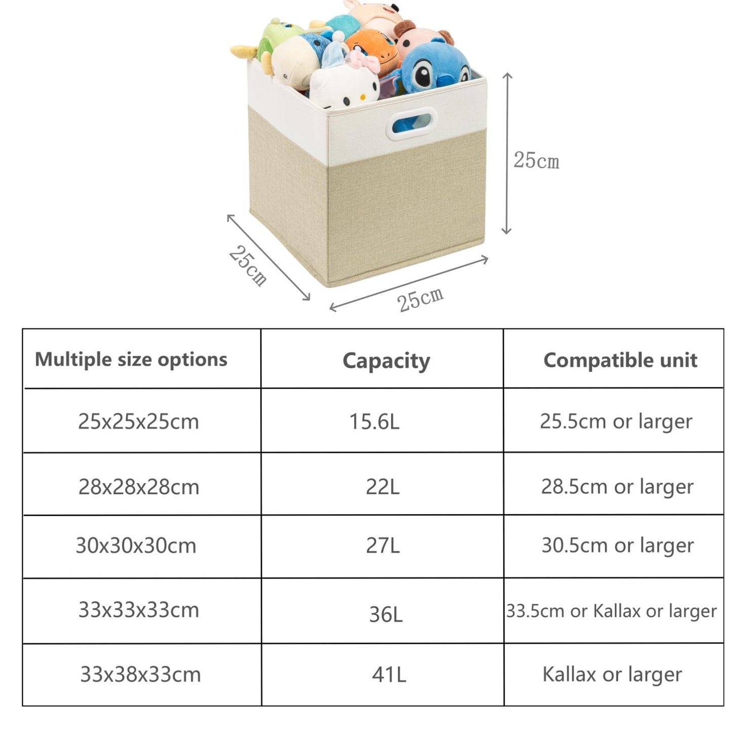 SOCOHOME Fabric Storage Boxes,25x25x25cm Storage Cube, Foldable Storage Baskets for Toys Nursery Closet(Light Khaki/Cream White, 3 Pack)