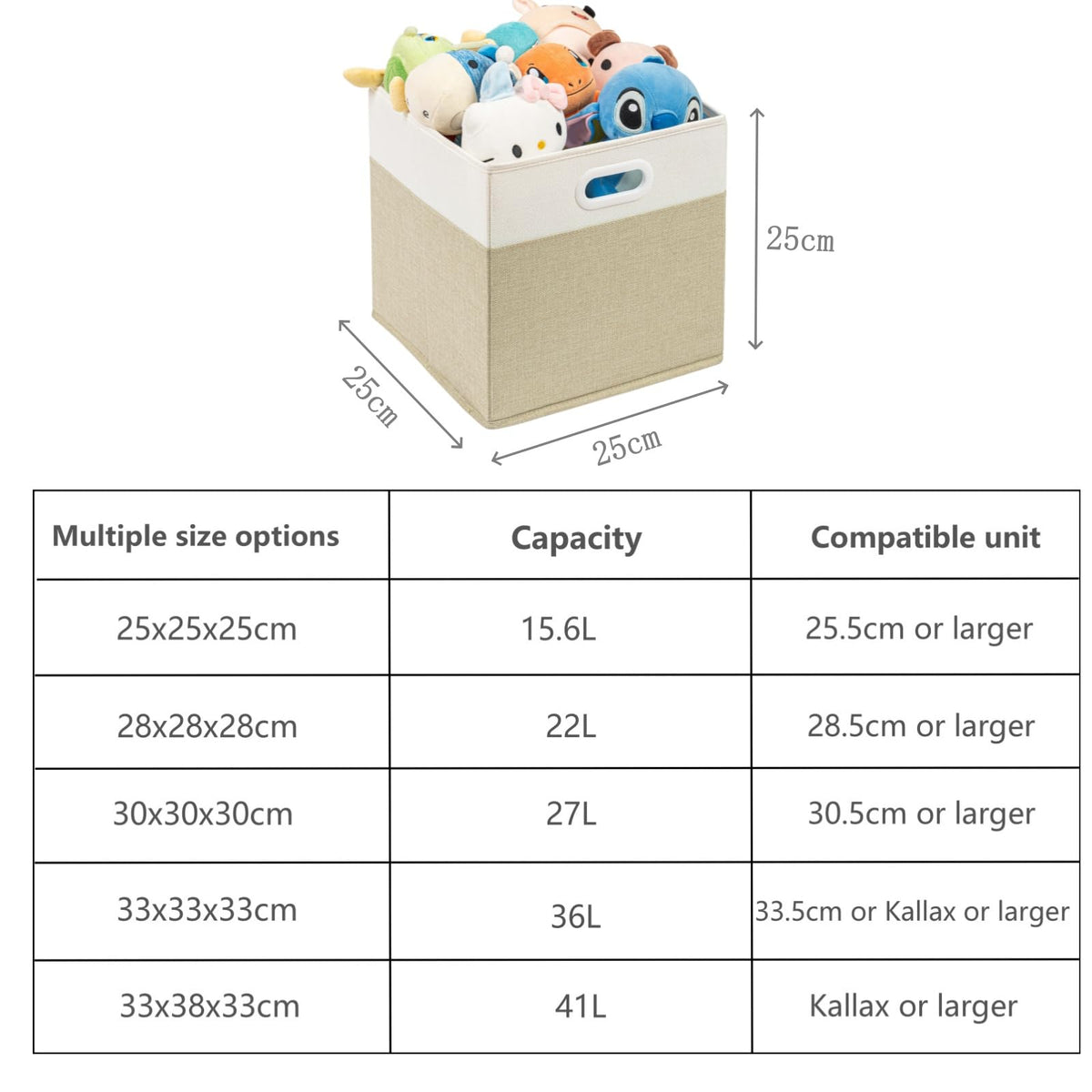 SOCOHOME Fabric Storage Boxes,25x25x25cm Storage Cube, Foldable Storage Baskets for Toys Nursery Closet(Light Khaki/Cream White, 1 Pack)