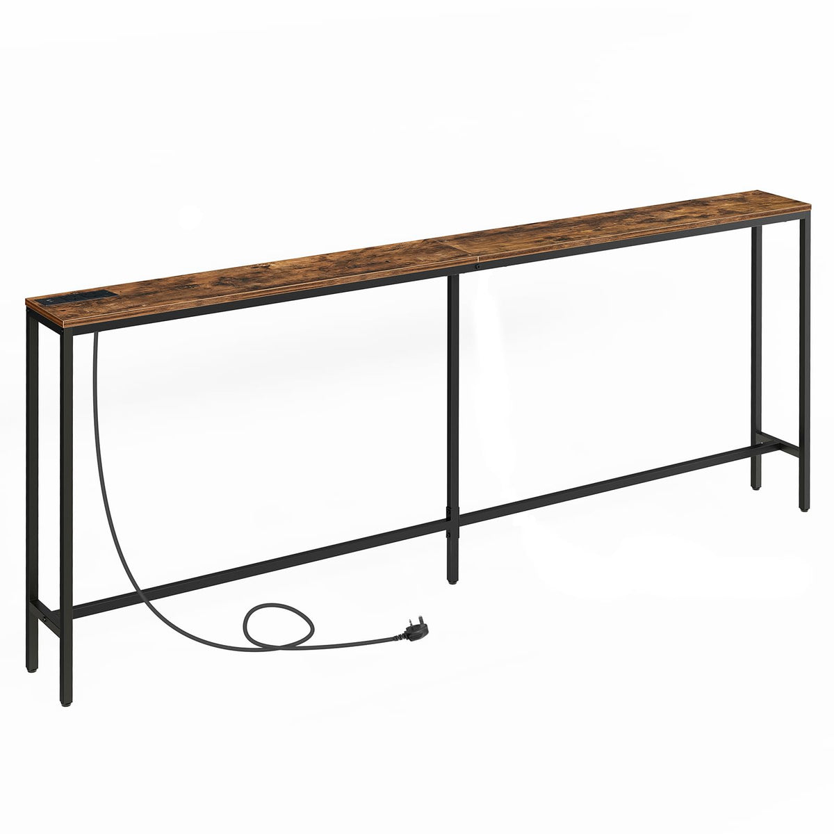 MAHANCRIS Console Table with Power Outlet, 200 CM Narrow Sofa Table, Industrial Entryway with USB Ports, Behind Couch Table for Entryway, Hallway,
