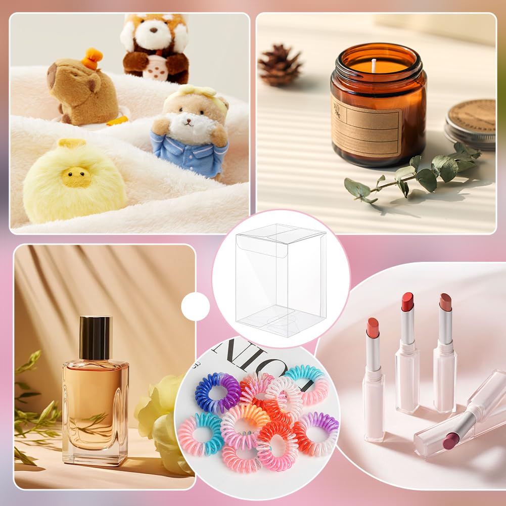 BENECREAT 50Pcs Clear PVC Gift Boxes, 7×7×10cm/2.8×2.8×3.9inch Rectangle Clear Plastic Favor Box