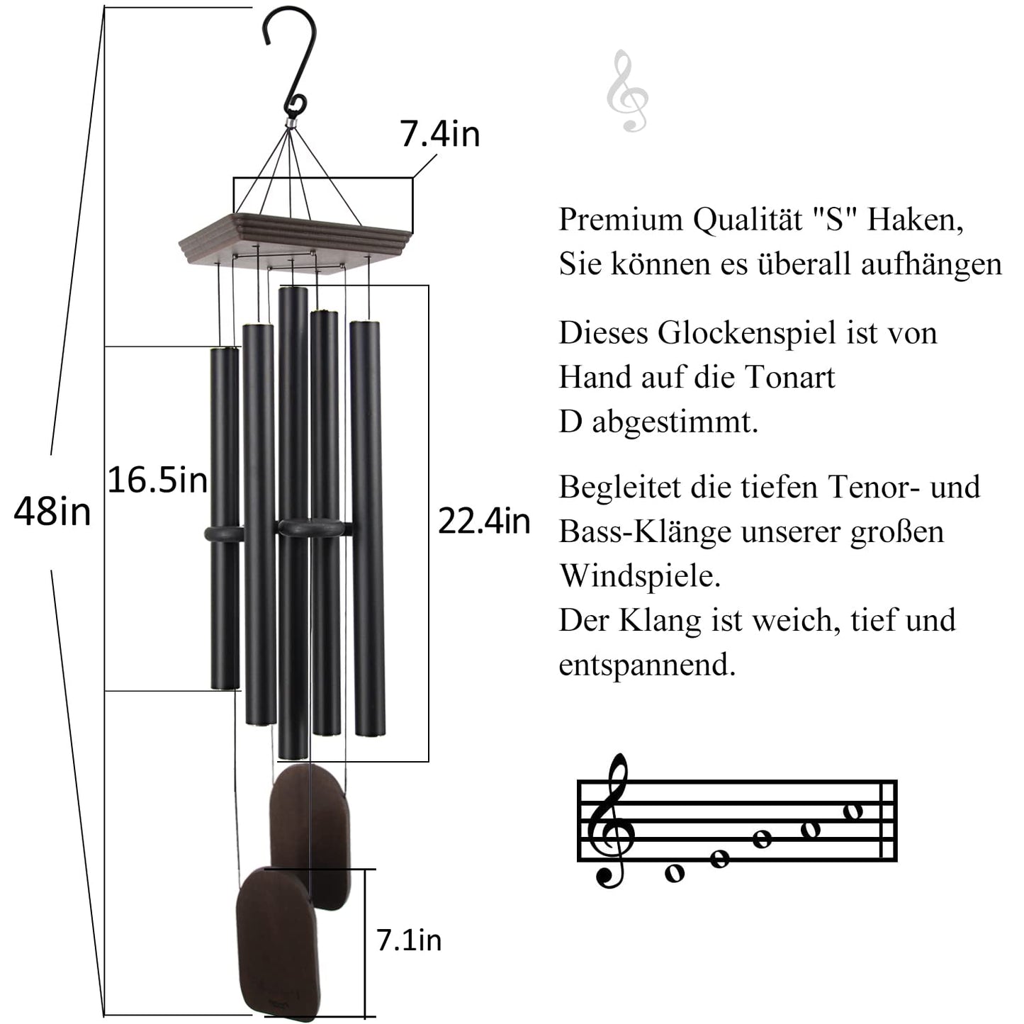 ASTARIN 48" Large Wind Chimes Outdoor Sympathy Wind Chime with 5 Heavy Aluminum Tubes Tuned Soothing Melody, Memorial Wind Chimes for Outside