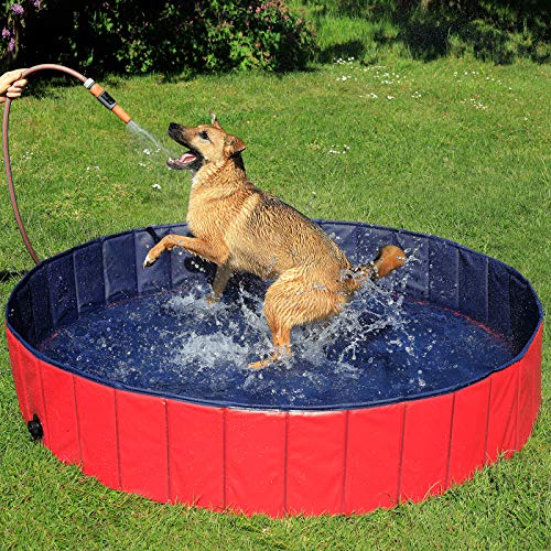 lionto Foldable dog pool made of scratch-resistant PVC material, ? 120 cm, height 30 cm, anti-slip coating & drain plug for quick emptying, no pump